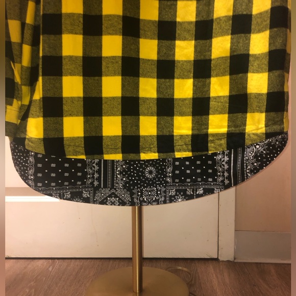 NWT Fashion Nova Plaid Double Layer Woven Hoodie Yellow/Combo - Picture 8 of 11